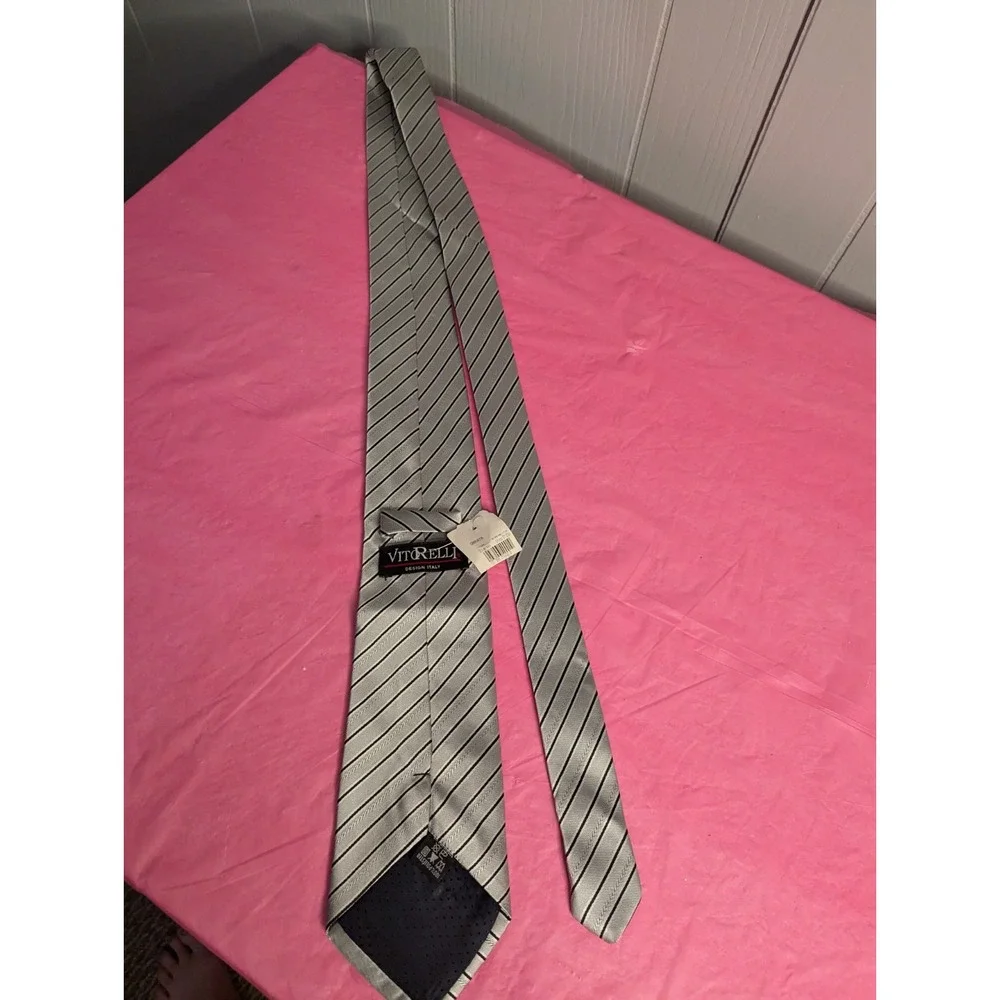 Vintage VITORELLI design Italy black grey white mens neck tie NEW with tags - Picture 3 of 5